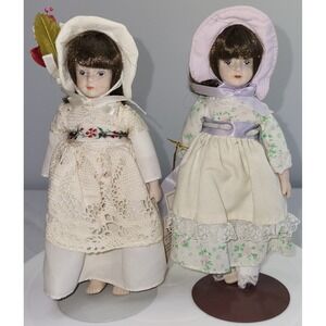 2 The Gift World of Gorham Porcelain Dolls December March Ivory Floral 8" Vtg